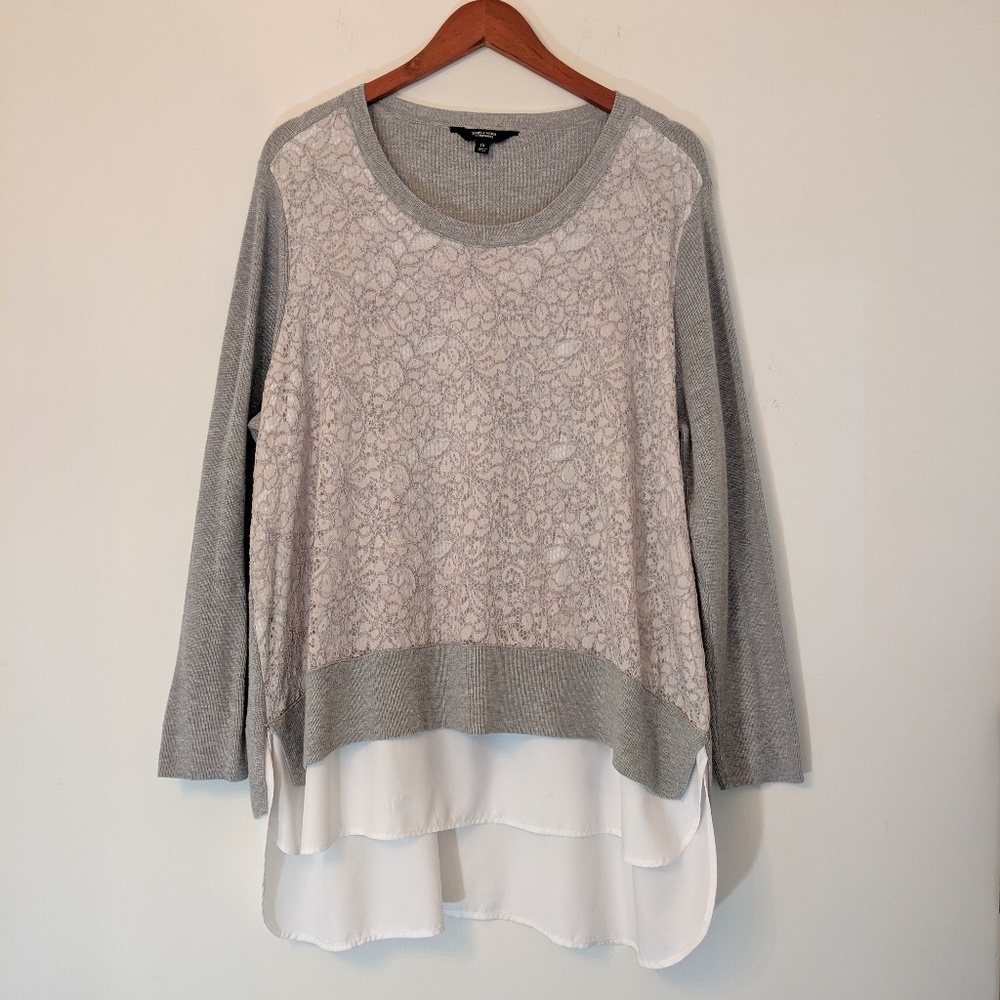 Simply Vera Wang Sweater Lace Faux Undershirt 1X